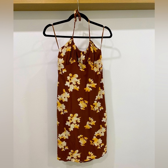 Brown Floral Halter Dress Size S - Picture 1 of 3